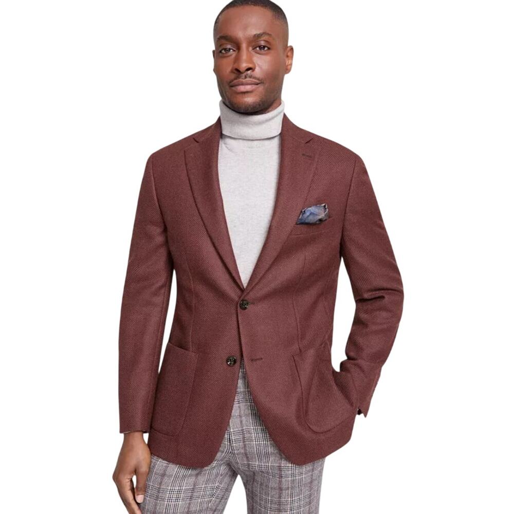 Tallia Men's Solid Rust Brown Wool Blend Classic Slim-Fit Sport Coat Size 48R